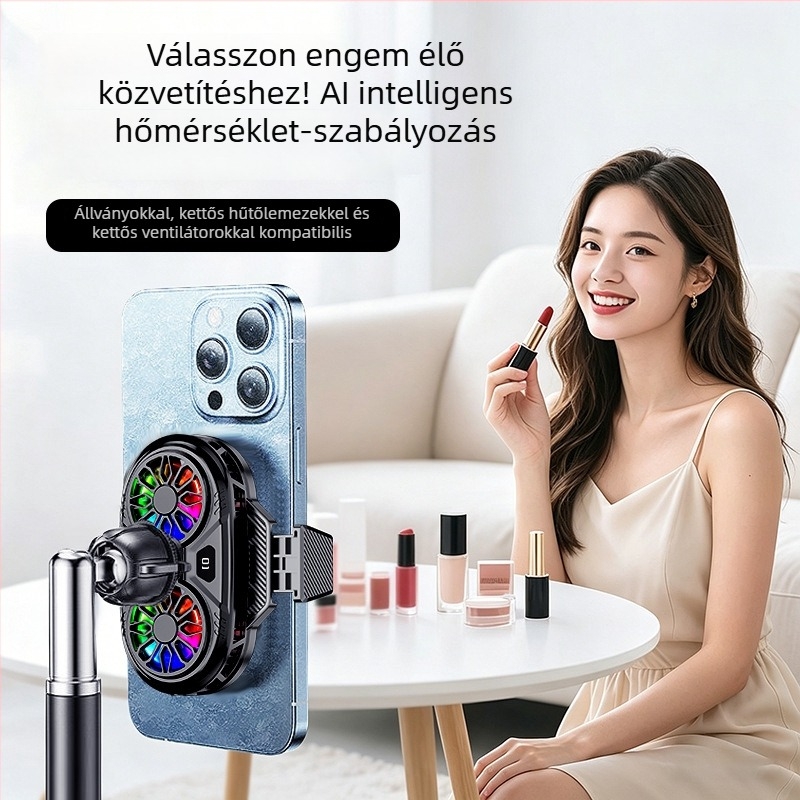 DY53 Kétoldalú félvezetős telefonhűtő, hőmérséklet-kijelzővel és hátsó clip-szel élő közvetítéshez