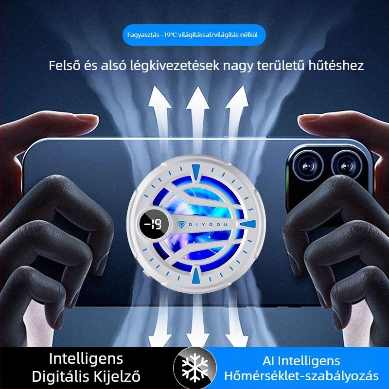 Okostelefonhoz készült félvezetős hűtő mágneses hátoldali rögzítéssel, intelligens hőmérséklet-szabályozás, tízfokozatú állítás és digitális kijelző