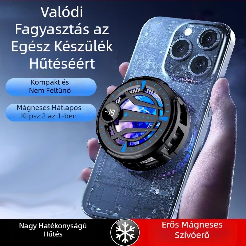 Okostelefonhoz készült félvezetős hűtő mágneses hátoldali rögzítéssel, intelligens hőmérséklet-szabályozás, tízfokozatú állítás és digitális kijelző