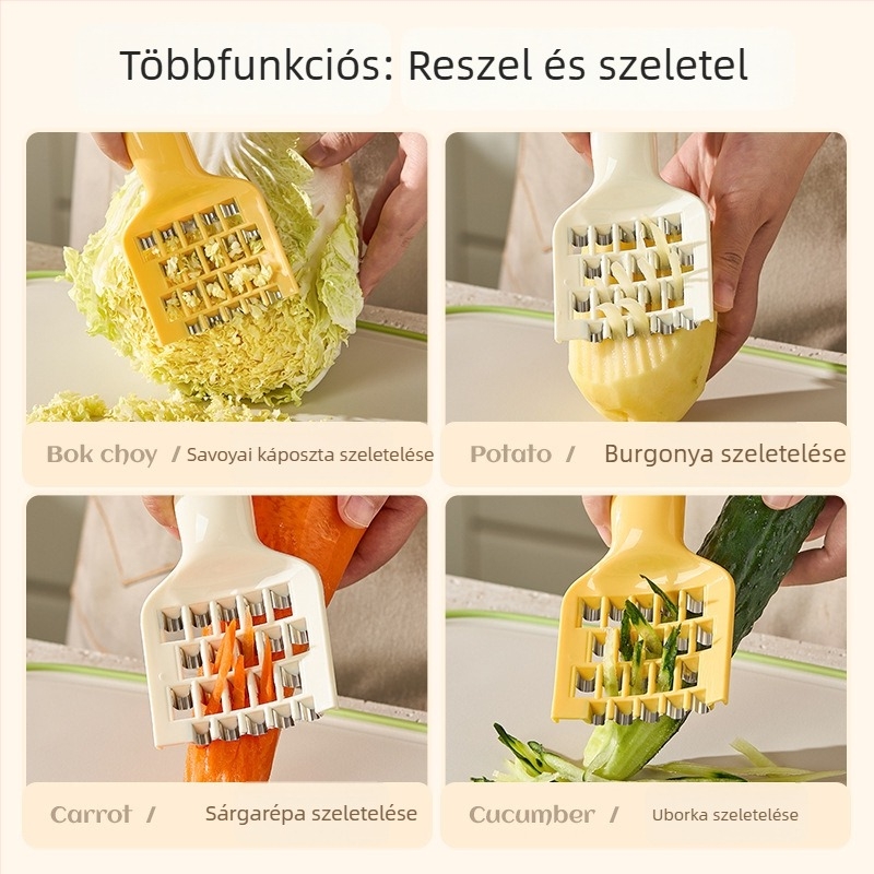 Kacsa alakú, többfunkciós vágó‑reszelő zöldségekhez, biztonságos a kezeknek, gyors otthoni használatra