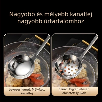 Rozsdamentes acél hosszú nyelű leveskanál szűrővel hot pothoz