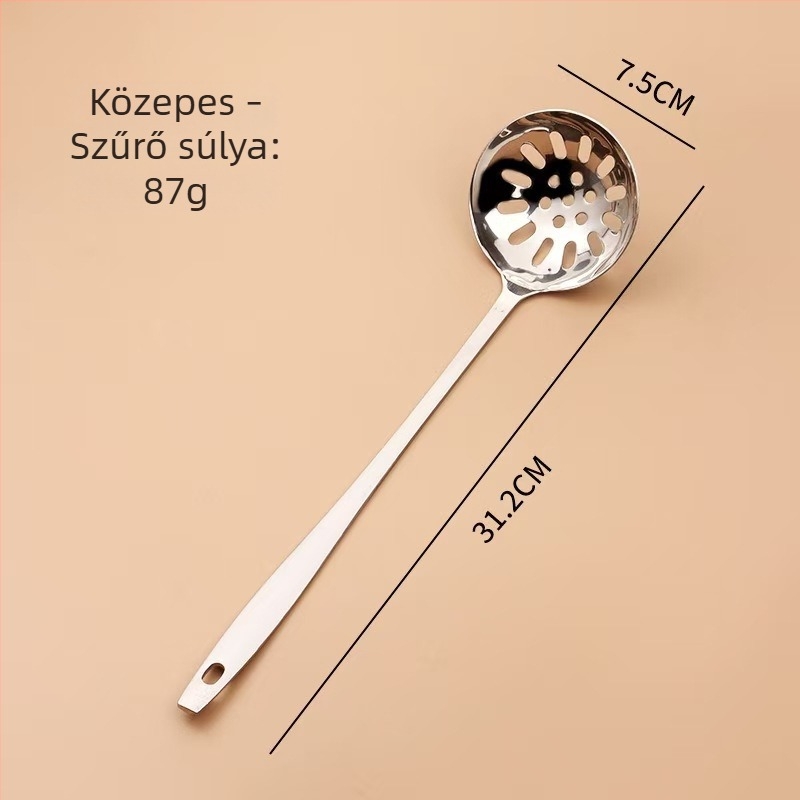 Rozsdamentes acél hosszú nyelű leveskanál szűrővel hot pothoz