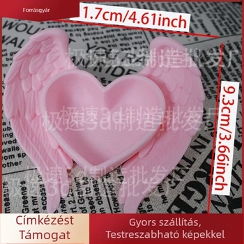 3D-nyomtatott rózsaszín szív–szárnyas asztali rendező ékszerekhez