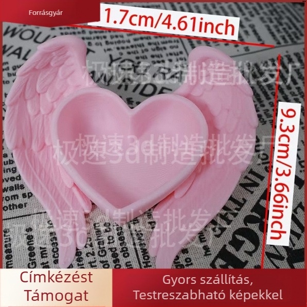 3D-nyomtatott rózsaszín szív–szárnyas asztali rendező ékszerekhez