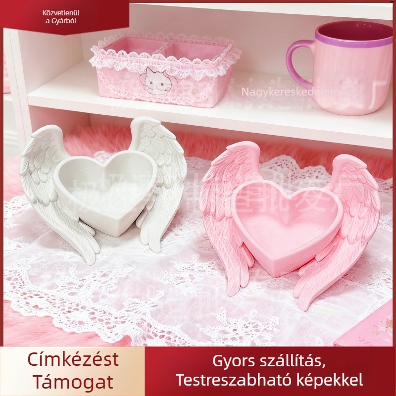 3D-nyomtatott rózsaszín szív–szárnyas asztali rendező ékszerekhez