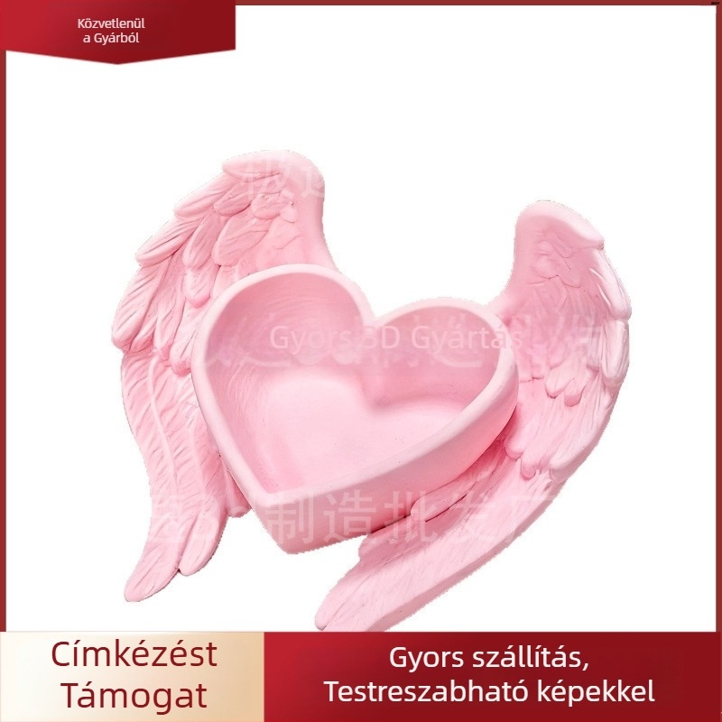 3D-nyomtatott rózsaszín szív–szárnyas asztali rendező ékszerekhez
