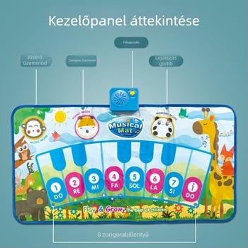 Interakív zenés táncmatrac gyerekeknek karikatúra állatokkal és zongorabeállításokkal – tanuló matrac kúszásra és járásra