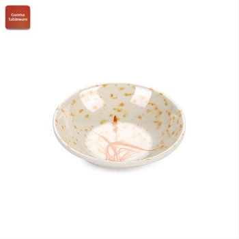 A5 virágmintás melamín edénykészlet, porcelánhatás, 14 cm átmérő; tartalmaz szószostálat, ecetostálat, olajtálat, nasi tálat és kis kóstoló tálat