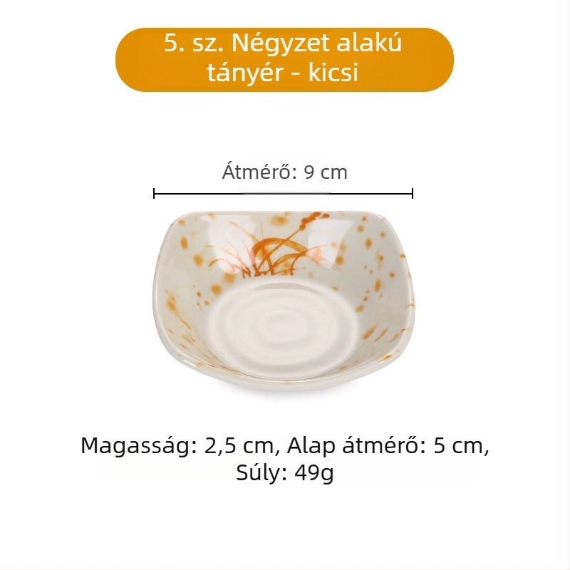 A5 virágmintás melamín edénykészlet, porcelánhatás, 14 cm átmérő; tartalmaz szószostálat, ecetostálat, olajtálat, nasi tálat és kis kóstoló tálat