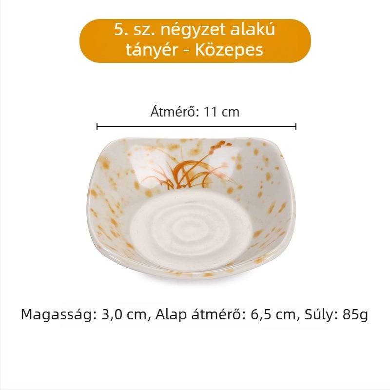 A5 virágmintás melamín edénykészlet, porcelánhatás, 14 cm átmérő; tartalmaz szószostálat, ecetostálat, olajtálat, nasi tálat és kis kóstoló tálat