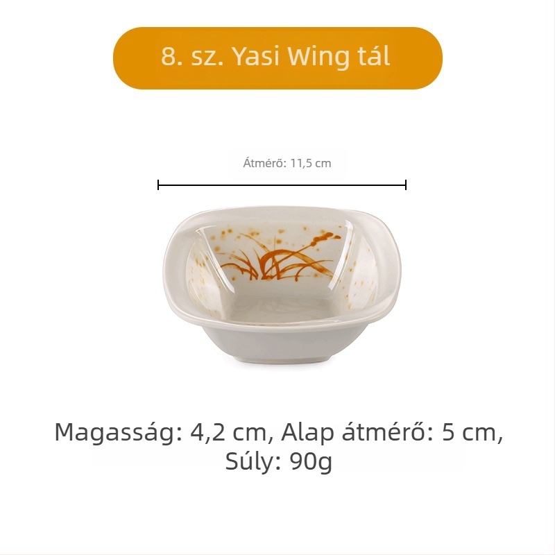 A5 virágmintás melamín edénykészlet, porcelánhatás, 14 cm átmérő; tartalmaz szószostálat, ecetostálat, olajtálat, nasi tálat és kis kóstoló tálat