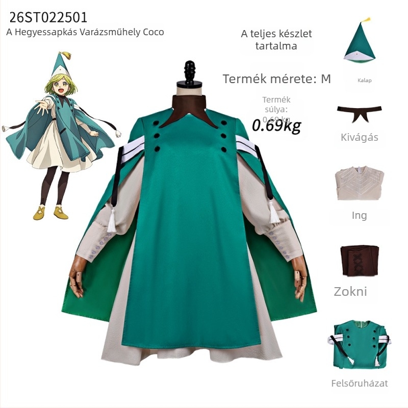 Csúcsos sapkás Mágikus Műhely Cosplay Jelmez - Koko Tita Yalikiye anime ruházat