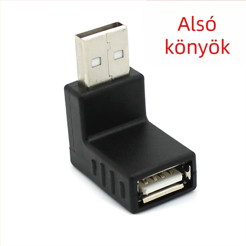USB 2.0 A-male to A-female adapter, 90°-os szög, adatátviteli hosszabbító