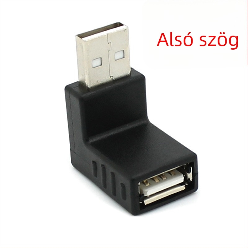 USB 2.0 A-male to A-female adapter, 90°-os szög, adatátviteli hosszabbító