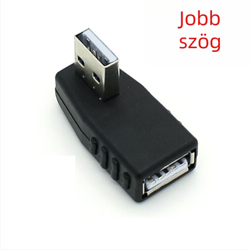 USB 2.0 A-male to A-female adapter, 90°-os szög, adatátviteli hosszabbító