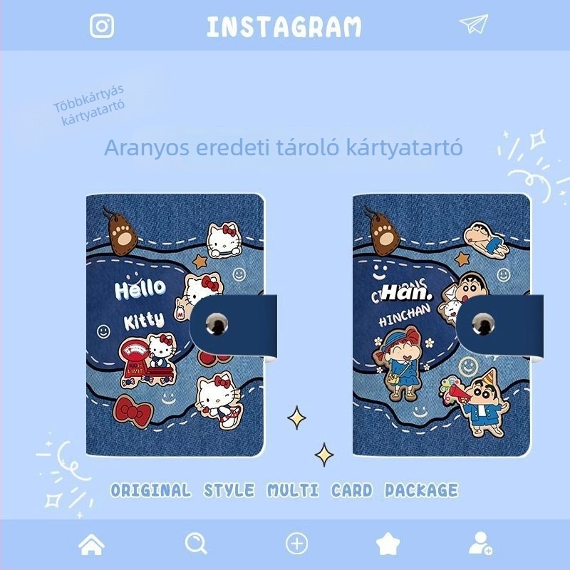 Shin-Chan karikatúra macska kártyatartó, több kártyahely, nagy kapacitás, kompakt PU-anyagból