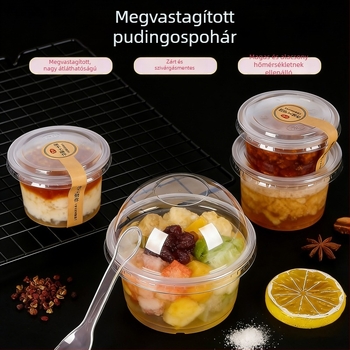 Élelmiszerbiztonsági PP puding poharak, egyszer használatosak, fedővel; desszert tálak utcai árusok számára