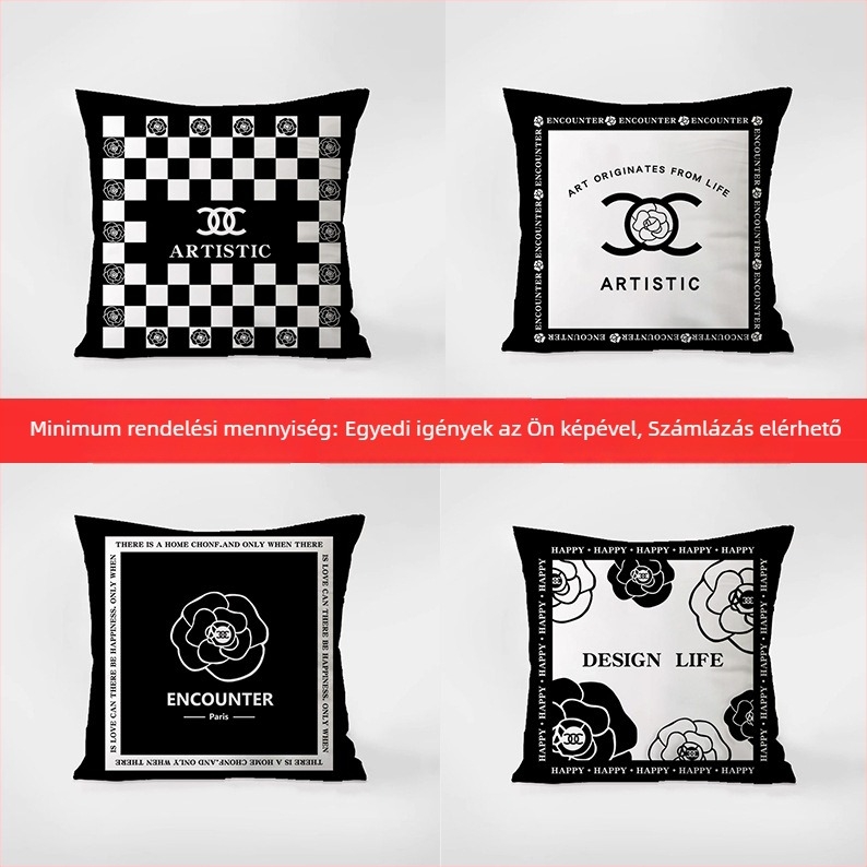 Fekete-fehér, modern minimalistus párna kanapéra és nappaliba