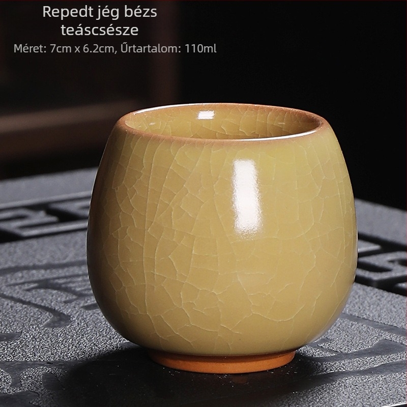 Kerámia teáscsésze repedéses glazúrral, nagy méret, személyes használatra, teaceremóniához