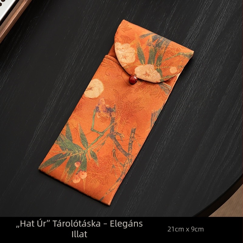 Gongfu tea ceremóniához hat eszközből álló készlet textil tárolótáskával, teáskanállal, teásklipe és tea ébresztő eszközzel