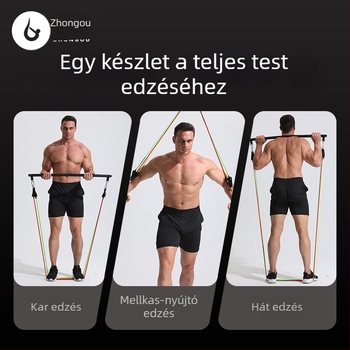 Otthoni ellenálláshenger hát- és mellizom edzéséhez, 15 lb sárga és 20 lb piros elasztikus kötéllel, ajtóhoz rögzítő, lábszíj és hordtáska