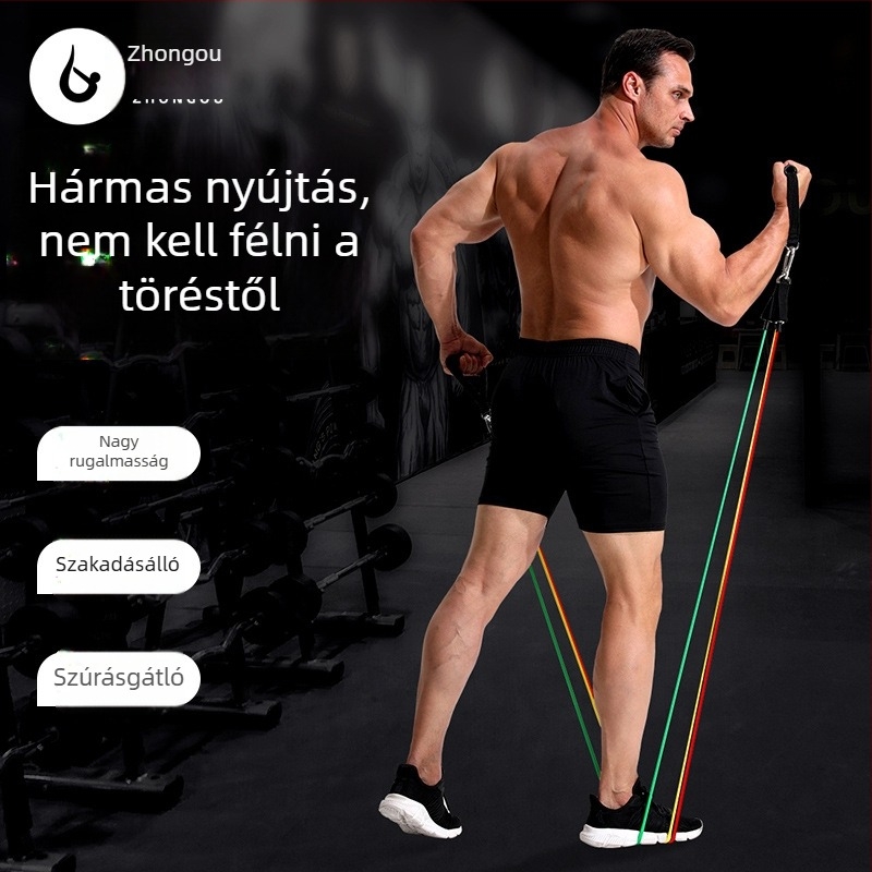 Otthoni ellenálláshenger hát- és mellizom edzéséhez, 15 lb sárga és 20 lb piros elasztikus kötéllel, ajtóhoz rögzítő, lábszíj és hordtáska