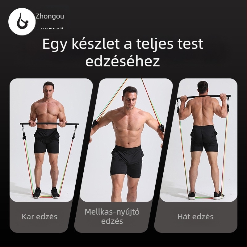 Otthoni ellenálláshenger hát- és mellizom edzéséhez, 15 lb sárga és 20 lb piros elasztikus kötéllel, ajtóhoz rögzítő, lábszíj és hordtáska
