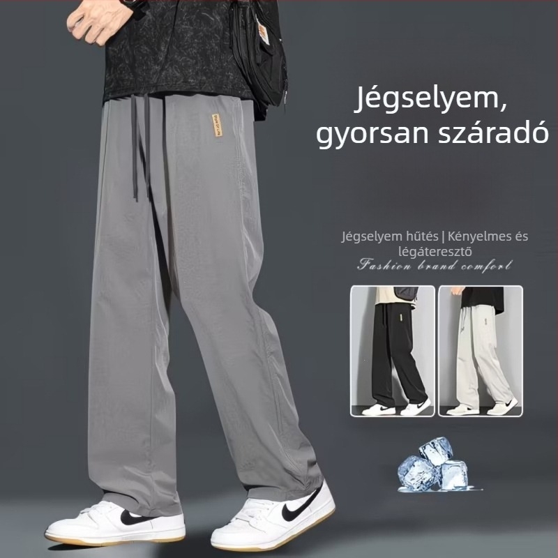 Férfi sportnadrág egyenes szabású, Ice Silk anyagú, laza, széles szárú, vékony, gyorsan száradó nyári nadrág