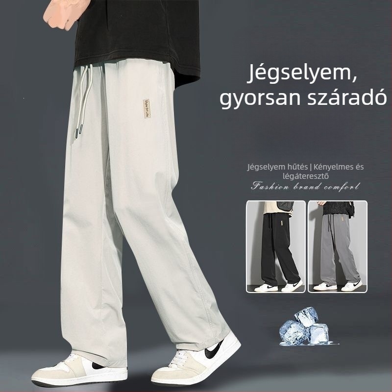 Férfi sportnadrág egyenes szabású, Ice Silk anyagú, laza, széles szárú, vékony, gyorsan száradó nyári nadrág