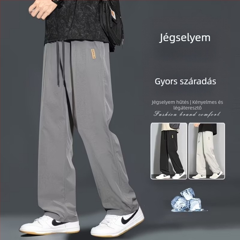 Férfi sportnadrág egyenes szabású, Ice Silk anyagú, laza, széles szárú, vékony, gyorsan száradó nyári nadrág