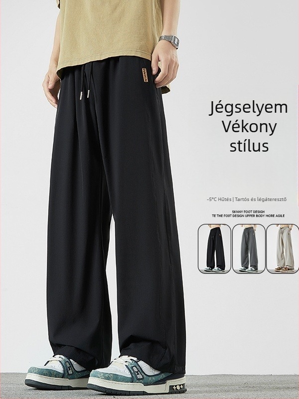 Férfi nyári sportnadrág, 8XL, plusz méret, egyenes szabás, széles szár, négyirányú elasztikusság