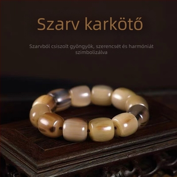 Szarvgyöngy karkötő, kézzel készített szarv mintázatú imagyöngyök, uniszex karkötő