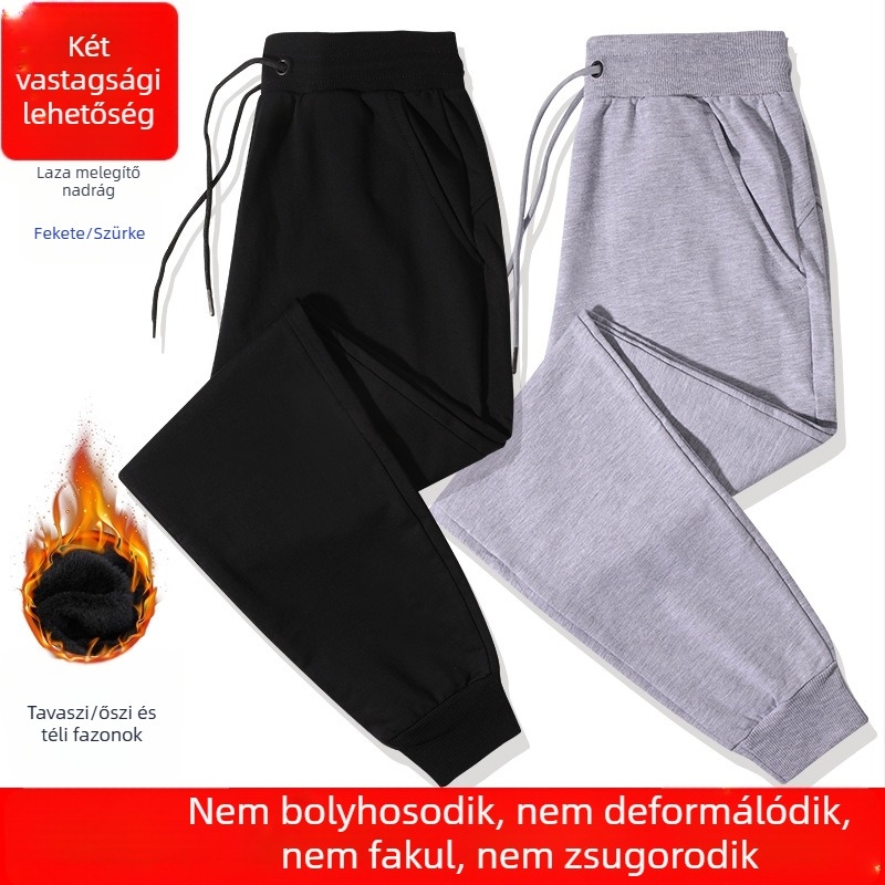 Férfi tavaszi–ősz jogger nadrág, laza szabás, légáteresztő kötött anyag, középmagas derék, pamut, laza szabás, mandzsettás szár