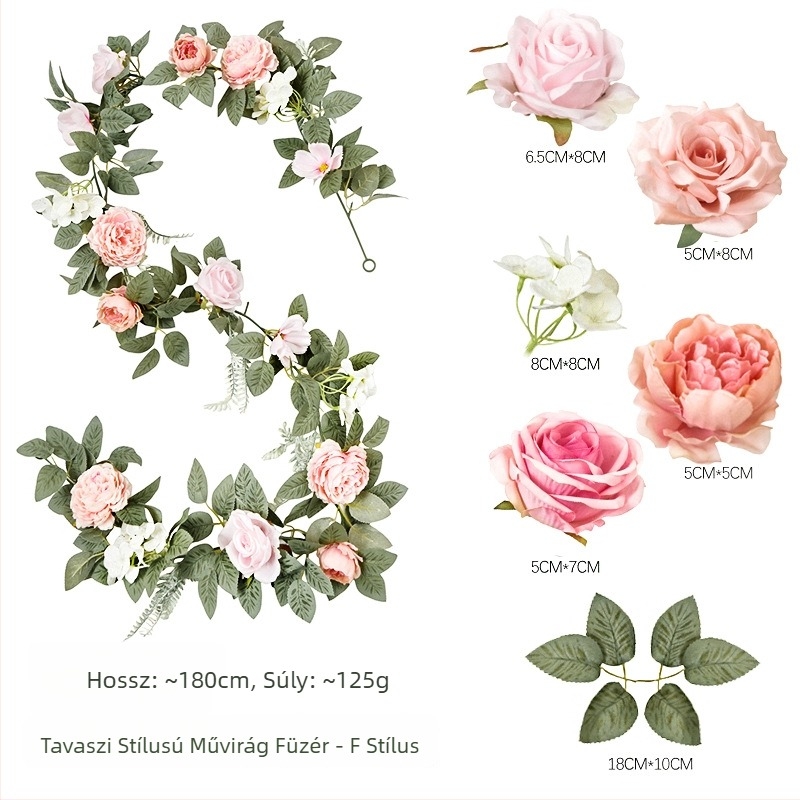 Mesterséges rózsaindák hortenzia és peónia virágokkal esküvői zöld dekorációhoz és tavaszi díszítéshez