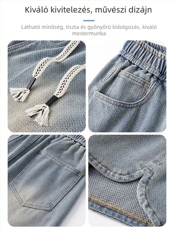 Nyári vékony farmer shortok férfiaknak csillagos ég mintával, elasztikus derék, egyenes szabás, térd alá érő hosszúság, casual