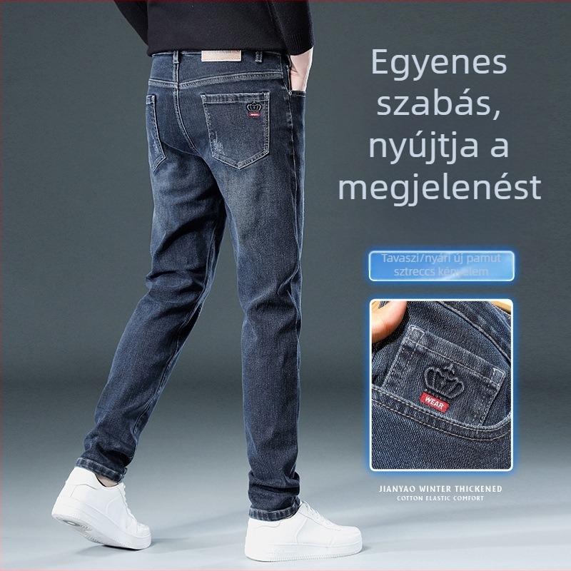 Őszi férfi stretch farmernadrág, slim-fit, casual, mosott hatású, trendi, magas minőség