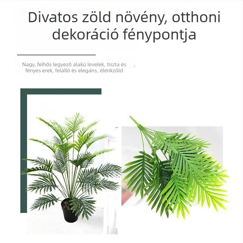 Nagy belső térre szánt műanyag pálmafa, szabadon álló cserepes dekoráció