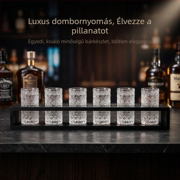 Reliefes mintázatú kőhatású pohár-tartó és shot pohárkészlet Jägermeisterhez és otthoni koktélokhoz