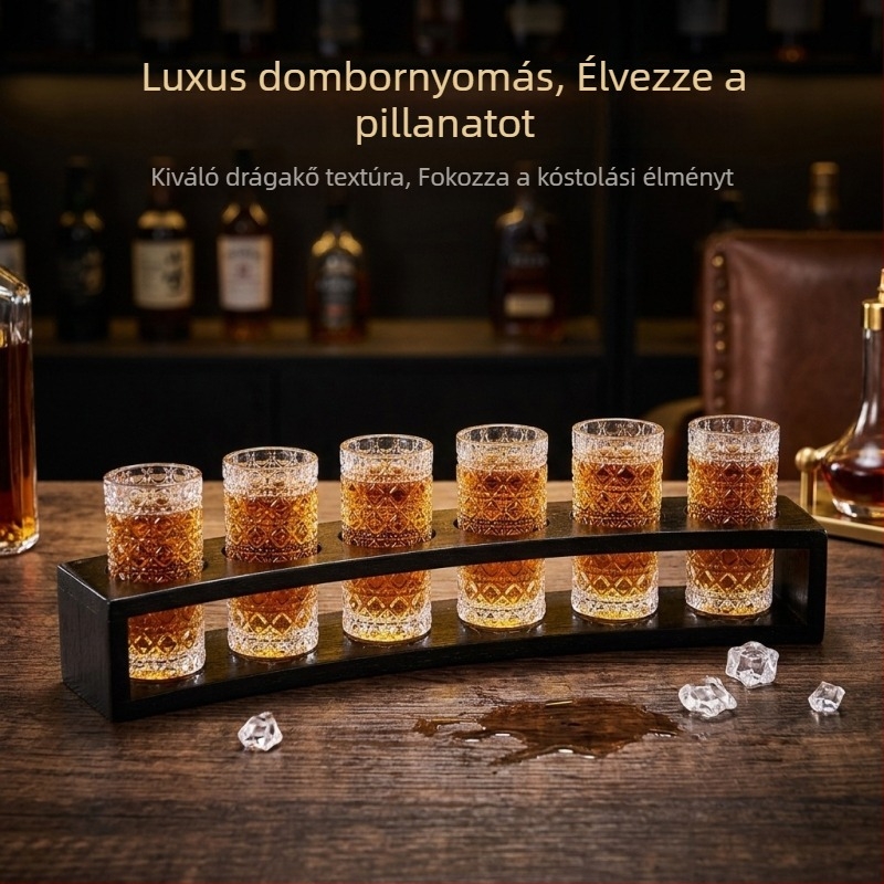 Reliefes mintázatú kőhatású pohár-tartó és shot pohárkészlet Jägermeisterhez és otthoni koktélokhoz