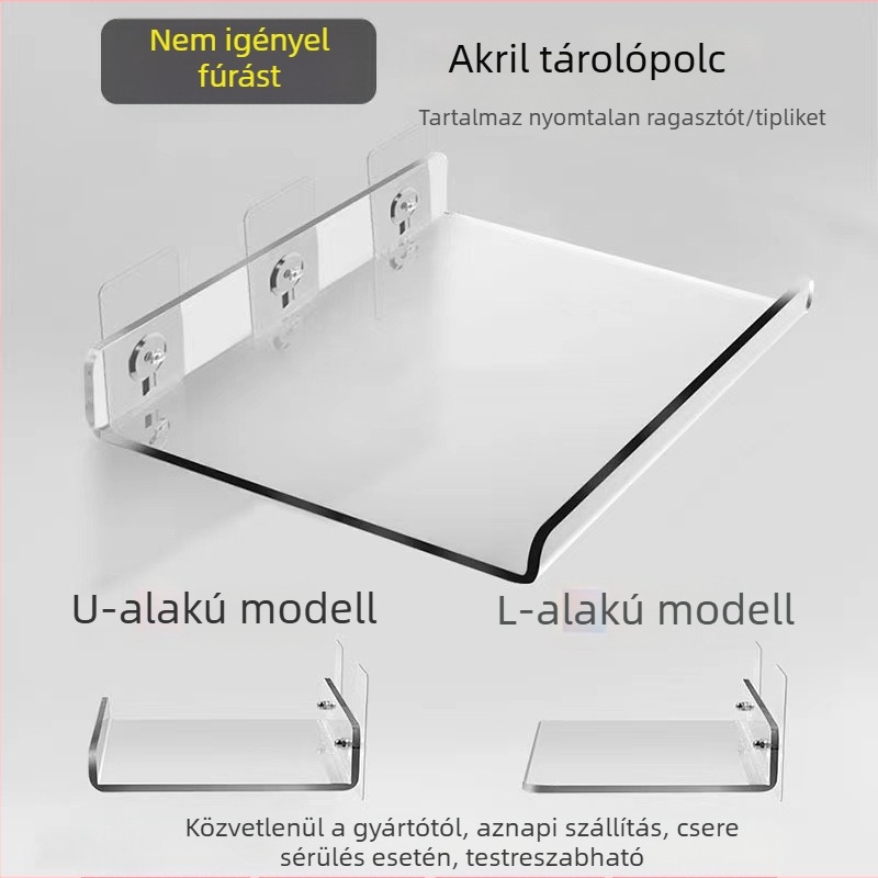 Akril falra szerelhető polc elválasztóval, fúrás nélkül, konyha, fürdőszoba és nappali tárolására