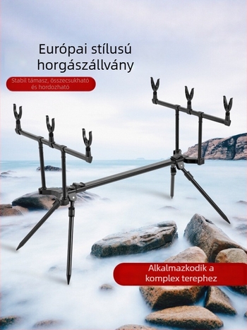 Európai stílusú halászbot tartó megerősített keresztvázzal, gyors állítású, összecsukható és hordozható tengeri bot állvány, különböző terepekhez