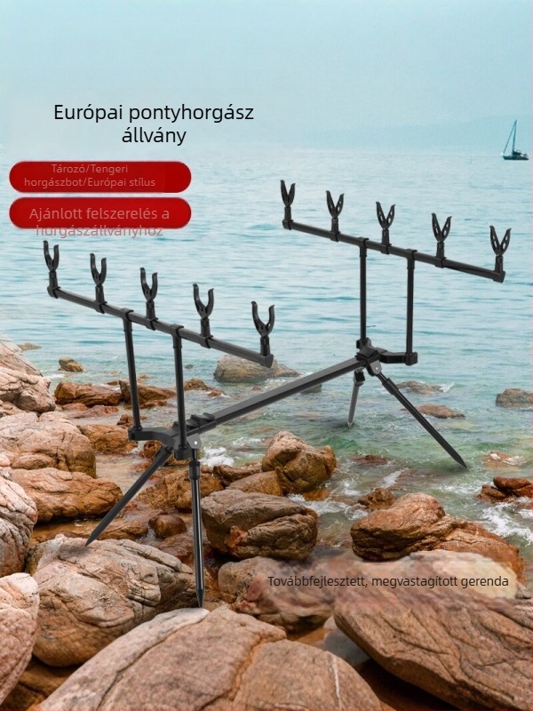 Európai stílusú halászbot tartó megerősített keresztvázzal, gyors állítású, összecsukható és hordozható tengeri bot állvány, különböző terepekhez