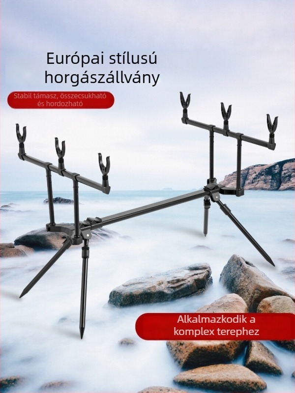Európai stílusú halászbot tartó megerősített keresztvázzal, gyors állítású, összecsukható és hordozható tengeri bot állvány, különböző terepekhez
