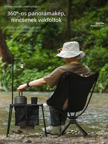 Kültéri 360°-os forgó hold alakú szék, alumíniumötvözetből, hordozható horgászathoz, kempingezéshez és piknikhez, összecsukható és könnyű