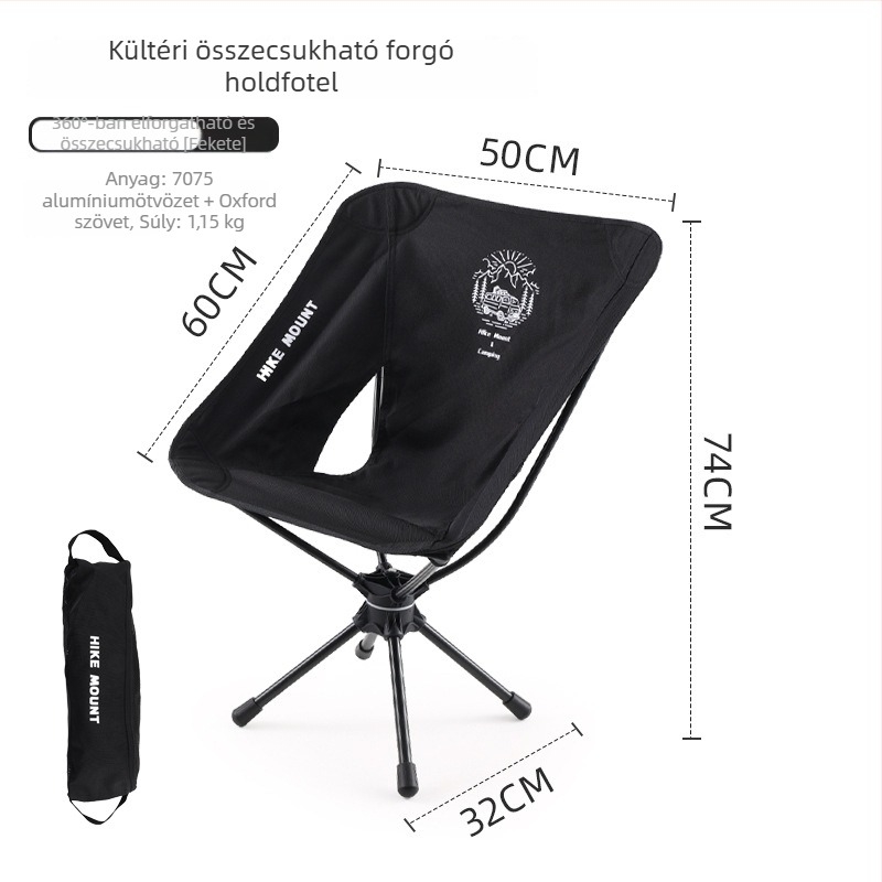 Kültéri 360°-os forgó hold alakú szék, alumíniumötvözetből, hordozható horgászathoz, kempingezéshez és piknikhez, összecsukható és könnyű