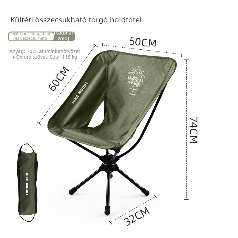 Kültéri 360°-os forgó hold alakú szék, alumíniumötvözetből, hordozható horgászathoz, kempingezéshez és piknikhez, összecsukható és könnyű