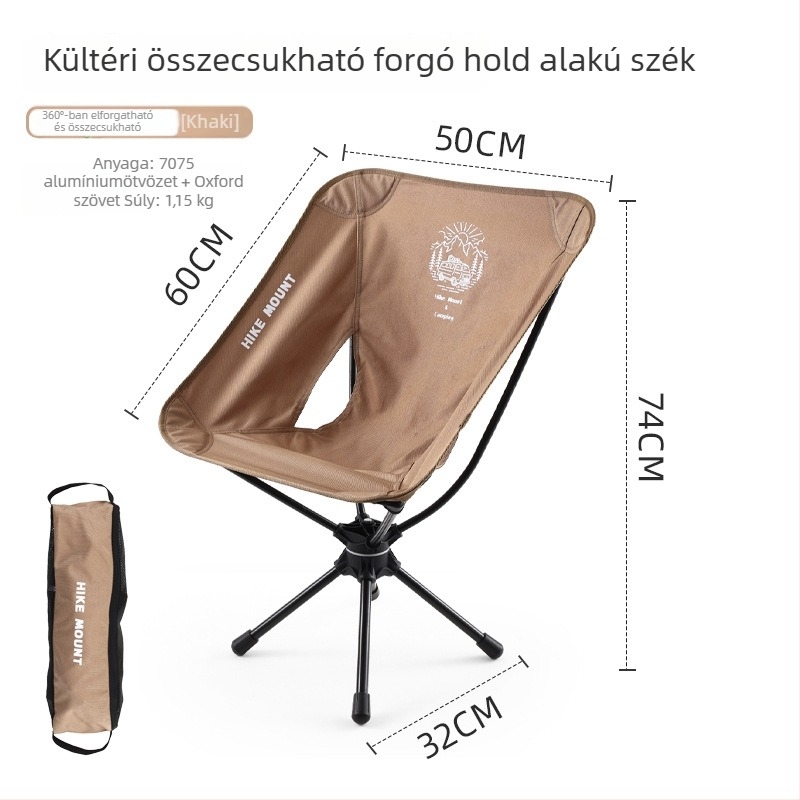 Kültéri 360°-os forgó hold alakú szék, alumíniumötvözetből, hordozható horgászathoz, kempingezéshez és piknikhez, összecsukható és könnyű