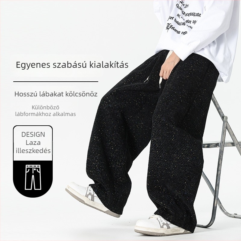 Férfiaknak kötött sportnadrág, egyenes és széles szabású, twill virágmintával