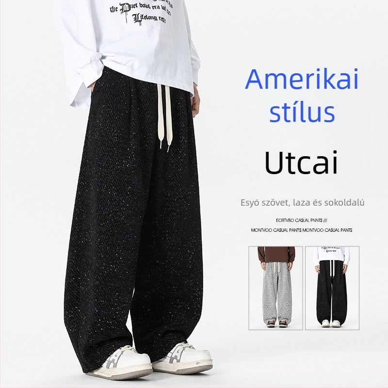 Férfiaknak kötött sportnadrág, egyenes és széles szabású, twill virágmintával