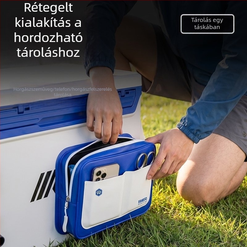 Mawabe PU horgászláda oldalsó táska kiegészítő, fúrás nélküli oldalsó rögzítés, vízálló és kopásálló, többfunkciós tároló